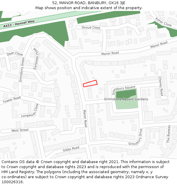 52, MANOR ROAD, BANBURY, OX16 3JE: Location map and indicative extent of plot