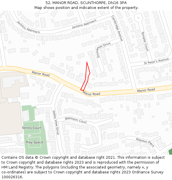 52, MANOR ROAD, SCUNTHORPE, DN16 3PA: Location map and indicative extent of plot