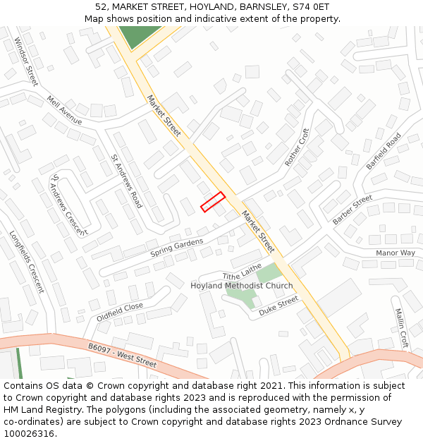 52, MARKET STREET, HOYLAND, BARNSLEY, S74 0ET: Location map and indicative extent of plot