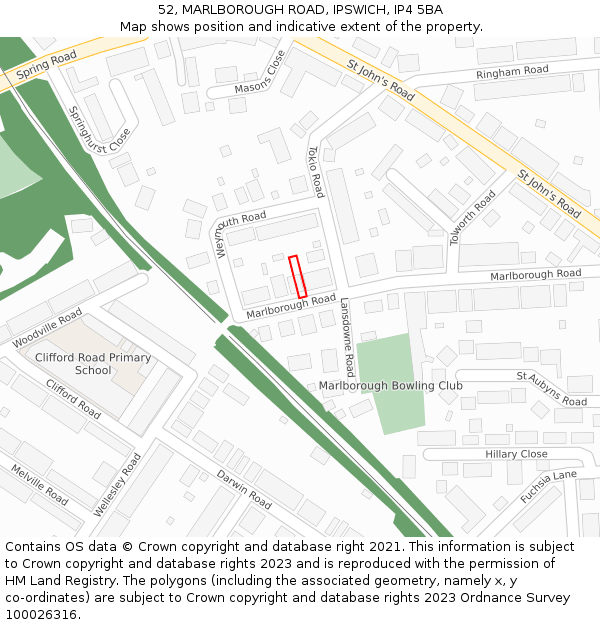 52, MARLBOROUGH ROAD, IPSWICH, IP4 5BA: Location map and indicative extent of plot