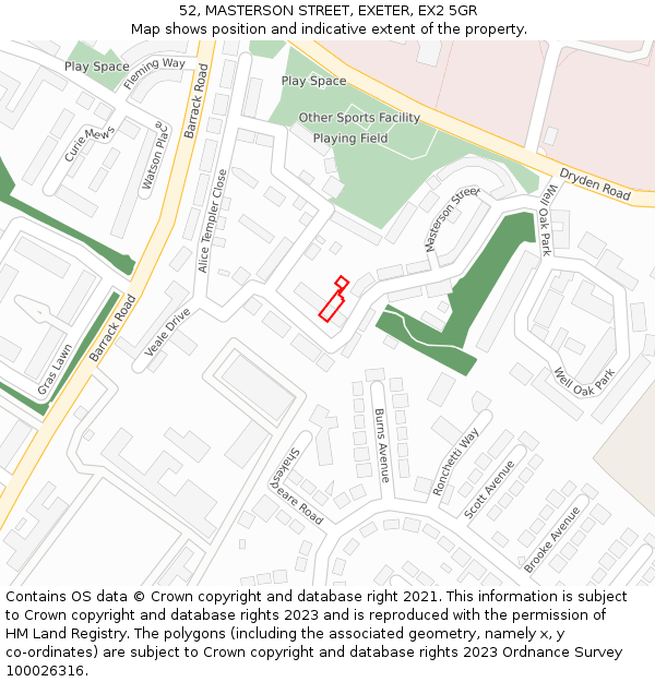 52, MASTERSON STREET, EXETER, EX2 5GR: Location map and indicative extent of plot