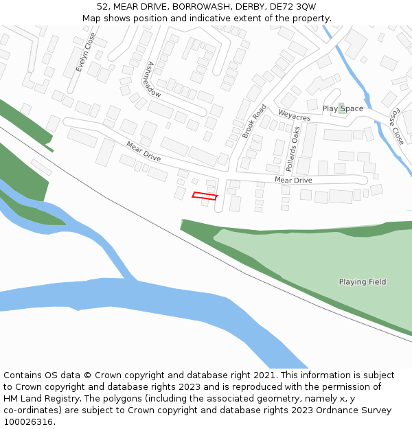 52, MEAR DRIVE, BORROWASH, DERBY, DE72 3QW: Location map and indicative extent of plot