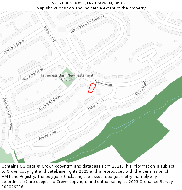 52, MERES ROAD, HALESOWEN, B63 2HL: Location map and indicative extent of plot