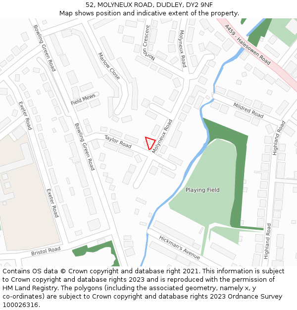 52, MOLYNEUX ROAD, DUDLEY, DY2 9NF: Location map and indicative extent of plot