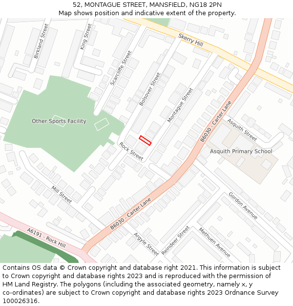 52, MONTAGUE STREET, MANSFIELD, NG18 2PN: Location map and indicative extent of plot