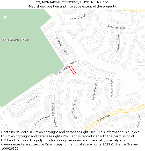 52, MONTAIGNE CRESCENT, LINCOLN, LN2 4QN: Location map and indicative extent of plot