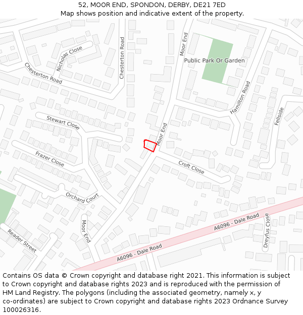 52, MOOR END, SPONDON, DERBY, DE21 7ED: Location map and indicative extent of plot