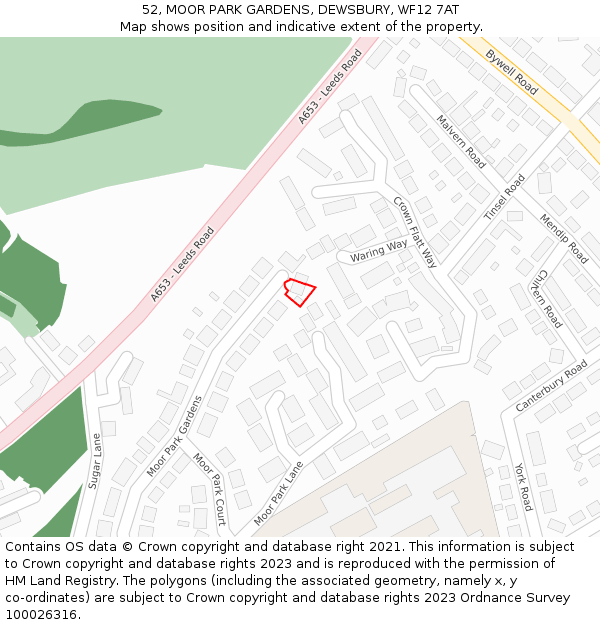 52, MOOR PARK GARDENS, DEWSBURY, WF12 7AT: Location map and indicative extent of plot