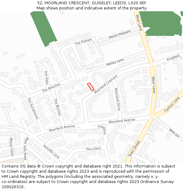 52, MOORLAND CRESCENT, GUISELEY, LEEDS, LS20 9EF: Location map and indicative extent of plot