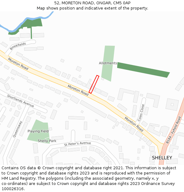 52, MORETON ROAD, ONGAR, CM5 0AP: Location map and indicative extent of plot