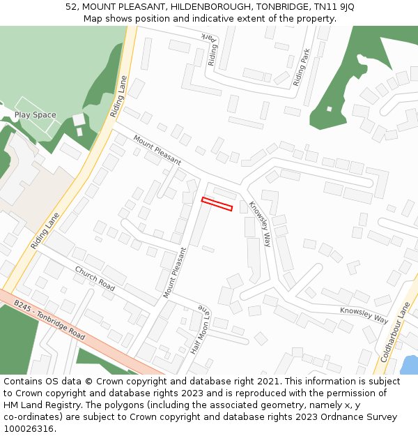 52, MOUNT PLEASANT, HILDENBOROUGH, TONBRIDGE, TN11 9JQ: Location map and indicative extent of plot