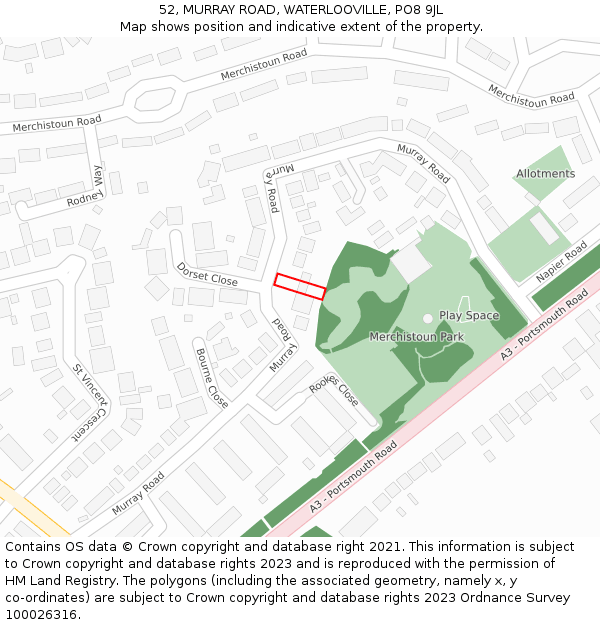 52, MURRAY ROAD, WATERLOOVILLE, PO8 9JL: Location map and indicative extent of plot