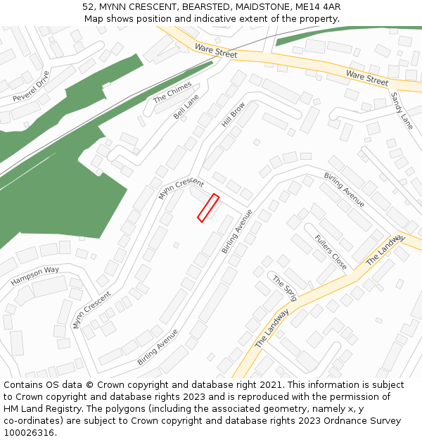 52, MYNN CRESCENT, BEARSTED, MAIDSTONE, ME14 4AR: Location map and indicative extent of plot