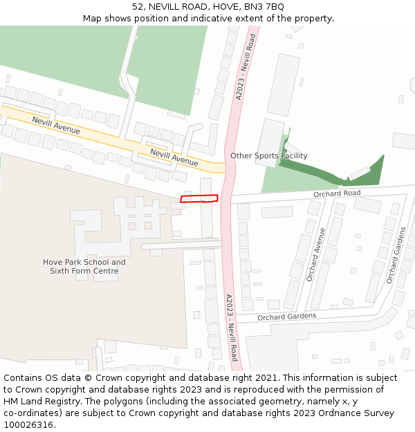52, NEVILL ROAD, HOVE, BN3 7BQ: Location map and indicative extent of plot