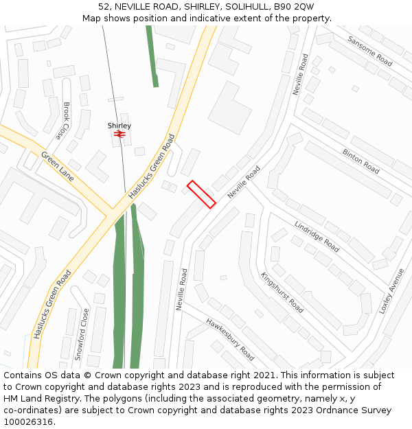 52, NEVILLE ROAD, SHIRLEY, SOLIHULL, B90 2QW: Location map and indicative extent of plot
