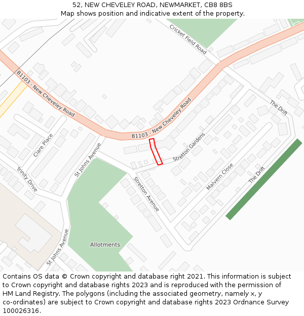 52, NEW CHEVELEY ROAD, NEWMARKET, CB8 8BS: Location map and indicative extent of plot