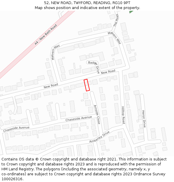 52, NEW ROAD, TWYFORD, READING, RG10 9PT: Location map and indicative extent of plot