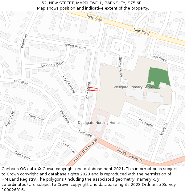 52, NEW STREET, MAPPLEWELL, BARNSLEY, S75 6EL: Location map and indicative extent of plot