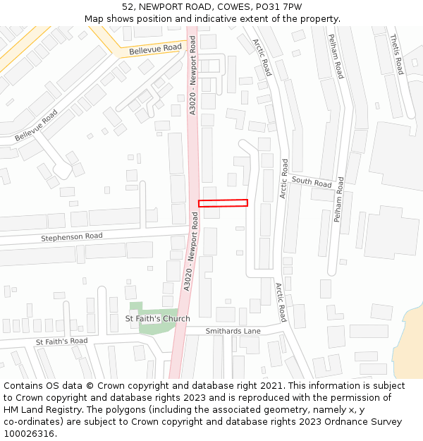 52, NEWPORT ROAD, COWES, PO31 7PW: Location map and indicative extent of plot