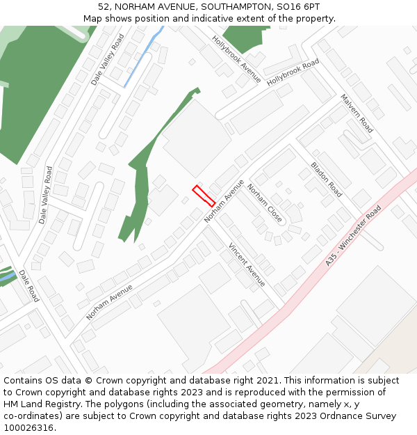 52, NORHAM AVENUE, SOUTHAMPTON, SO16 6PT: Location map and indicative extent of plot