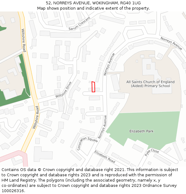 52, NORREYS AVENUE, WOKINGHAM, RG40 1UG: Location map and indicative extent of plot