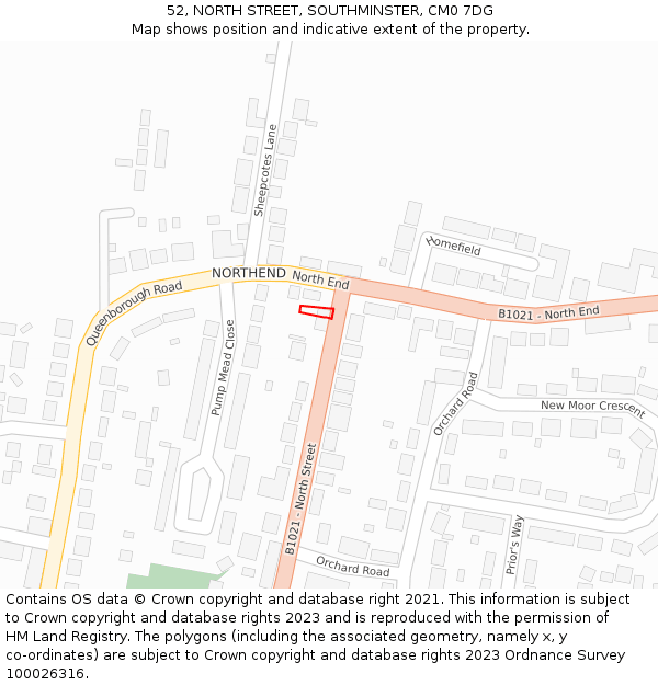 52, NORTH STREET, SOUTHMINSTER, CM0 7DG: Location map and indicative extent of plot