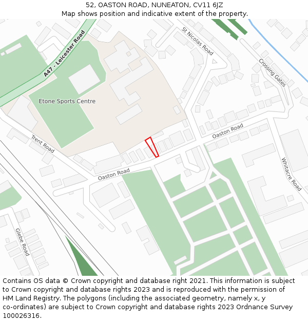 52, OASTON ROAD, NUNEATON, CV11 6JZ: Location map and indicative extent of plot
