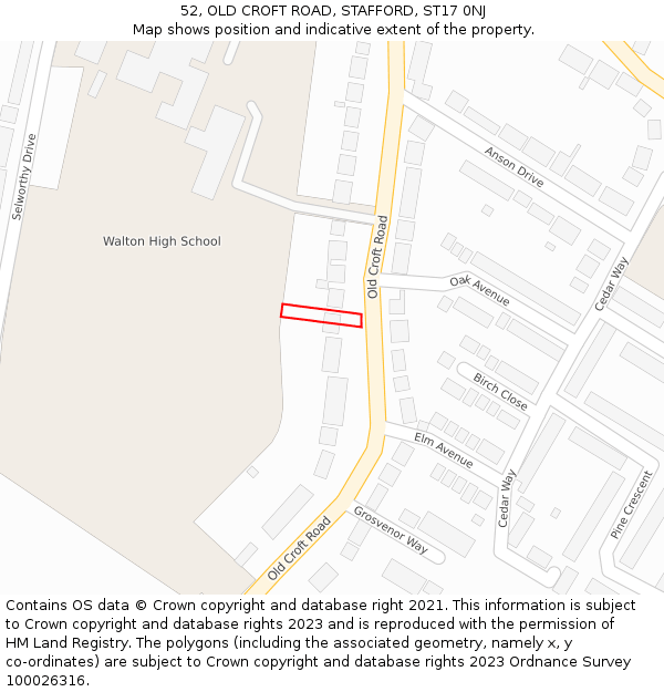 52, OLD CROFT ROAD, STAFFORD, ST17 0NJ: Location map and indicative extent of plot