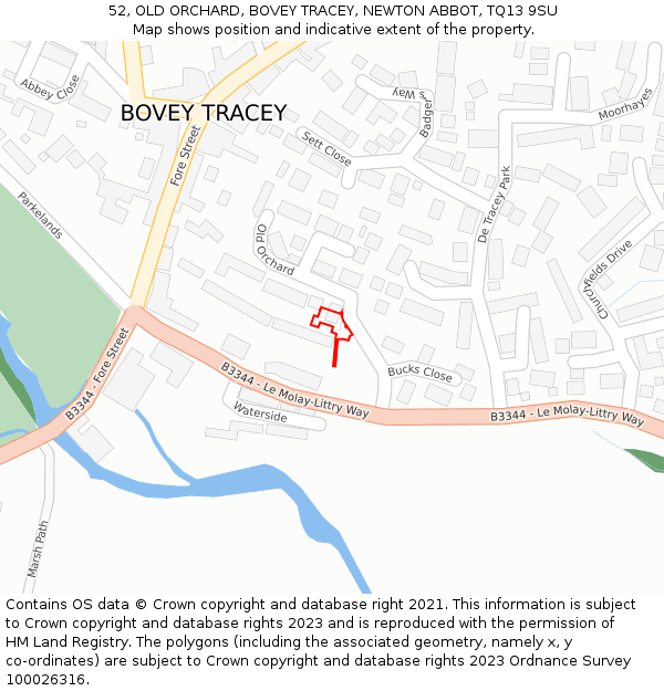 52, OLD ORCHARD, BOVEY TRACEY, NEWTON ABBOT, TQ13 9SU: Location map and indicative extent of plot