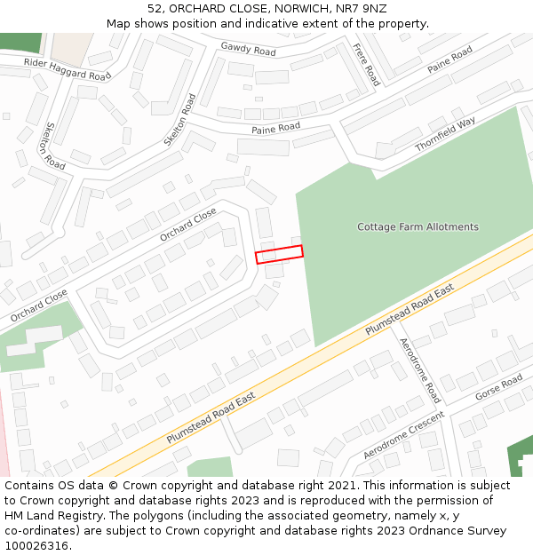 52, ORCHARD CLOSE, NORWICH, NR7 9NZ: Location map and indicative extent of plot