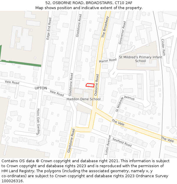52, OSBORNE ROAD, BROADSTAIRS, CT10 2AF: Location map and indicative extent of plot