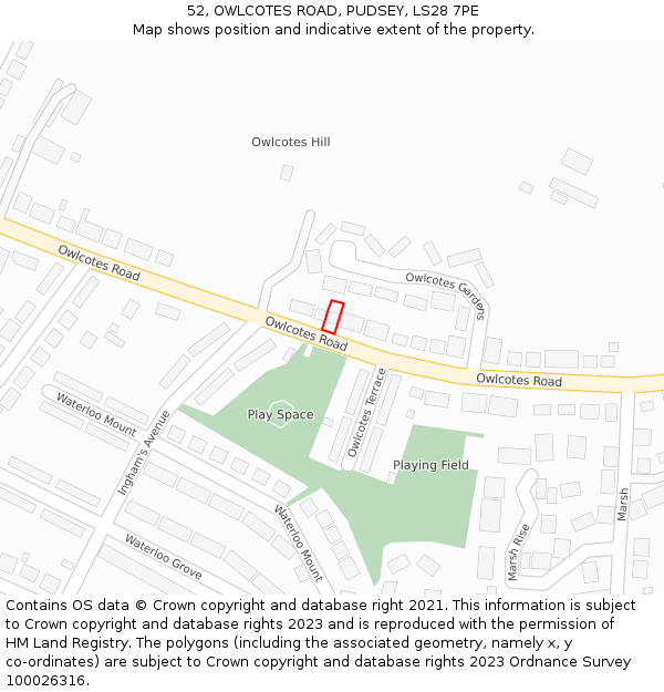 52, OWLCOTES ROAD, PUDSEY, LS28 7PE: Location map and indicative extent of plot