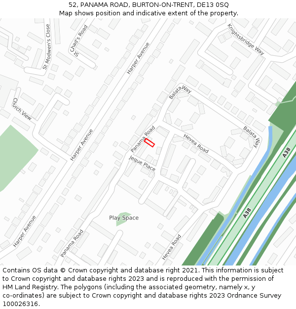 52, PANAMA ROAD, BURTON-ON-TRENT, DE13 0SQ: Location map and indicative extent of plot