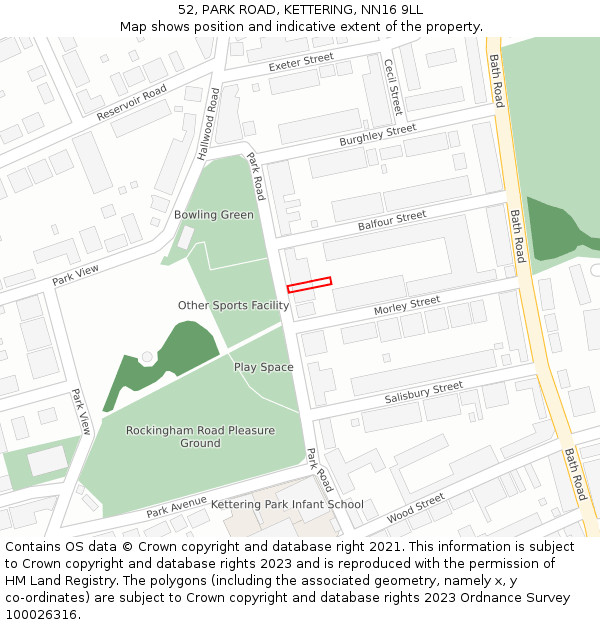 52, PARK ROAD, KETTERING, NN16 9LL: Location map and indicative extent of plot