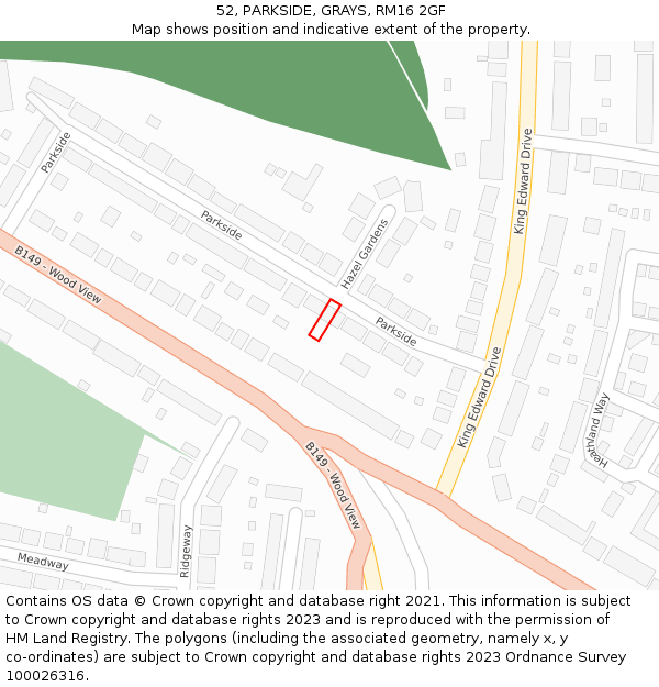 52, PARKSIDE, GRAYS, RM16 2GF: Location map and indicative extent of plot