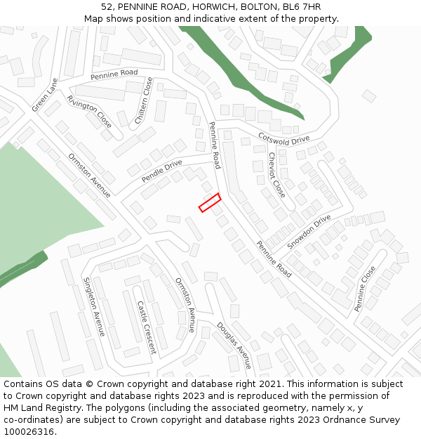 52, PENNINE ROAD, HORWICH, BOLTON, BL6 7HR: Location map and indicative extent of plot
