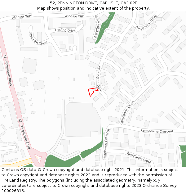 52, PENNINGTON DRIVE, CARLISLE, CA3 0PF: Location map and indicative extent of plot