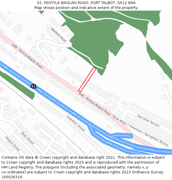52, PENTYLA BAGLAN ROAD, PORT TALBOT, SA12 8AA: Location map and indicative extent of plot