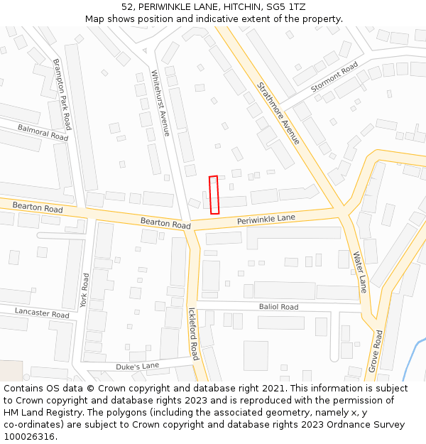 52, PERIWINKLE LANE, HITCHIN, SG5 1TZ: Location map and indicative extent of plot