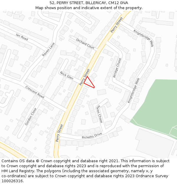52, PERRY STREET, BILLERICAY, CM12 0NA: Location map and indicative extent of plot