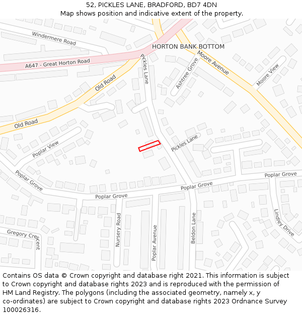 52, PICKLES LANE, BRADFORD, BD7 4DN: Location map and indicative extent of plot