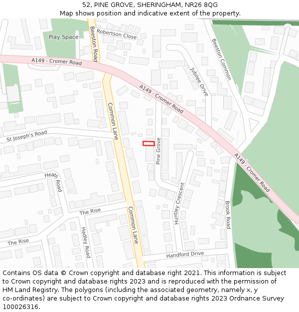 52, PINE GROVE, SHERINGHAM, NR26 8QG: Location map and indicative extent of plot