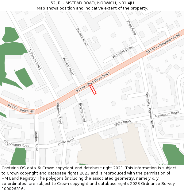 52, PLUMSTEAD ROAD, NORWICH, NR1 4JU: Location map and indicative extent of plot