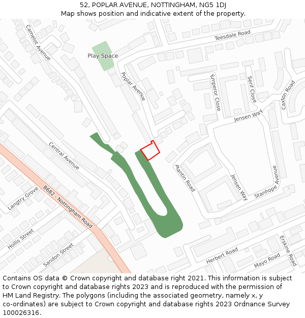 52, POPLAR AVENUE, NOTTINGHAM, NG5 1DJ: Location map and indicative extent of plot