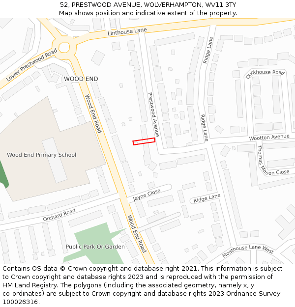 52, PRESTWOOD AVENUE, WOLVERHAMPTON, WV11 3TY: Location map and indicative extent of plot