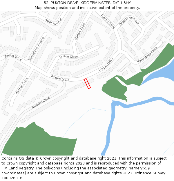 52, PUXTON DRIVE, KIDDERMINSTER, DY11 5HY: Location map and indicative extent of plot