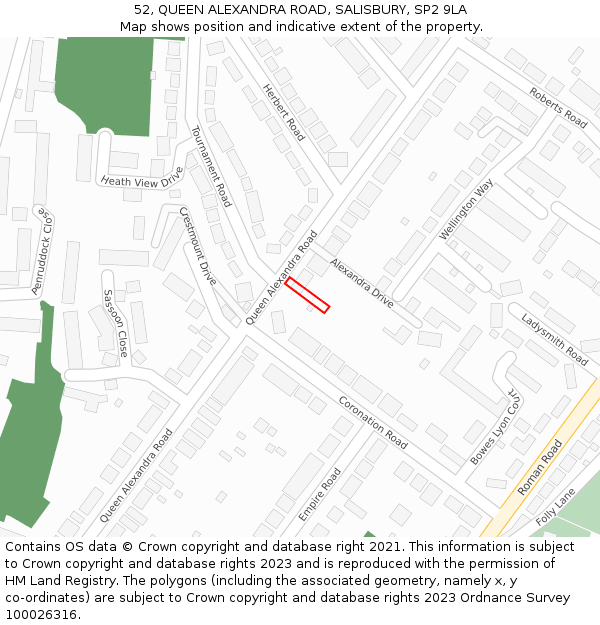 52, QUEEN ALEXANDRA ROAD, SALISBURY, SP2 9LA: Location map and indicative extent of plot