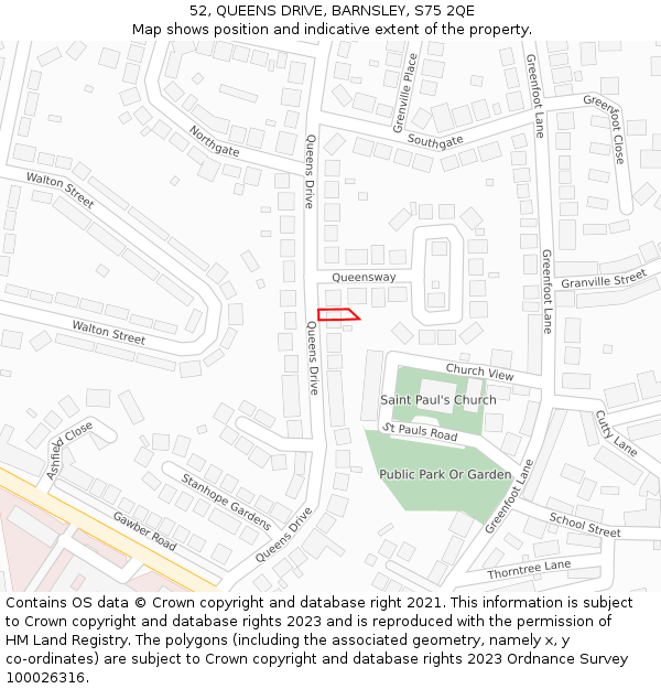 52, QUEENS DRIVE, BARNSLEY, S75 2QE: Location map and indicative extent of plot