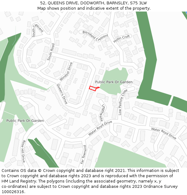 52, QUEENS DRIVE, DODWORTH, BARNSLEY, S75 3LW: Location map and indicative extent of plot