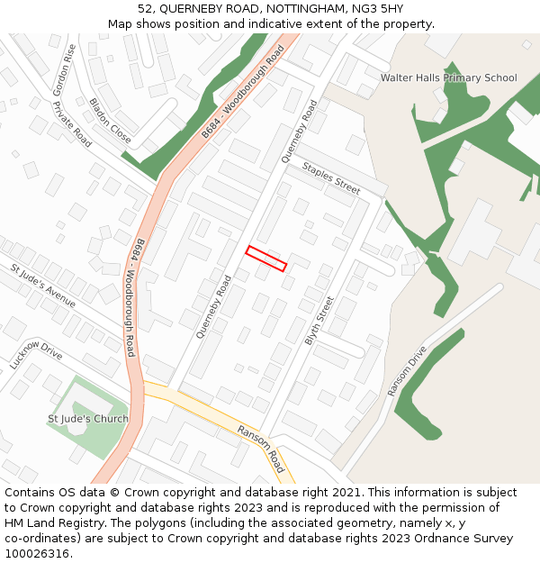 52, QUERNEBY ROAD, NOTTINGHAM, NG3 5HY: Location map and indicative extent of plot